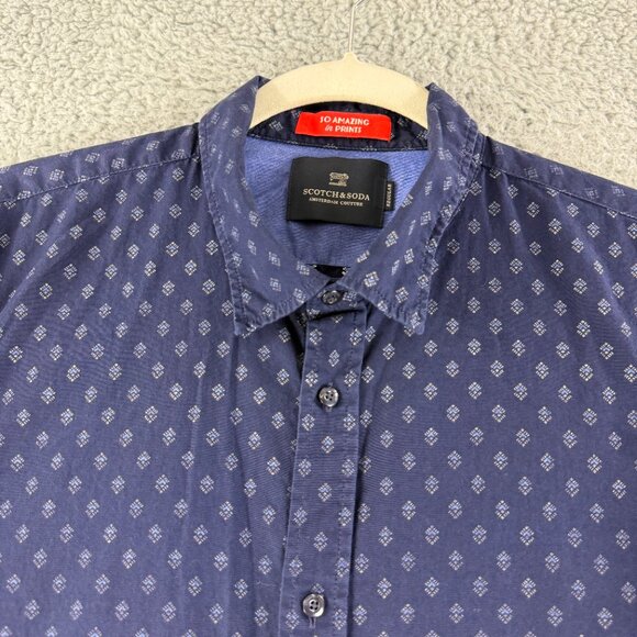 Scotch & Soda Button-Up Shirt Mens‎ Size XL Blue Geo Print Long Sleeve Cotton - Picture 2 of 15
